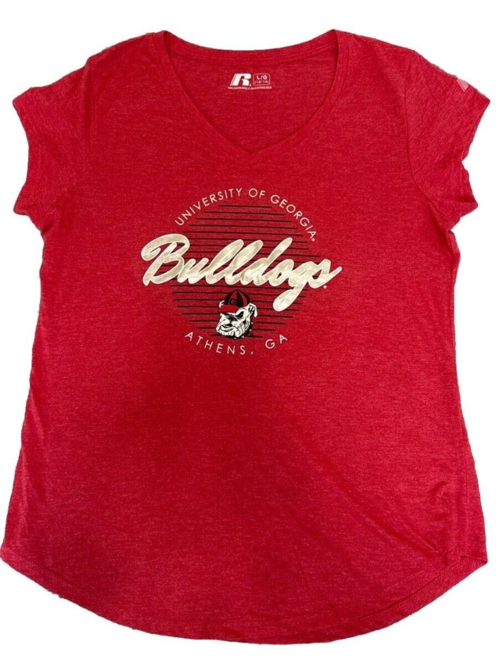 University Of Georgia Bulldogs Womens L/G 12-14 Red V-Neck T-Shirt By Russell